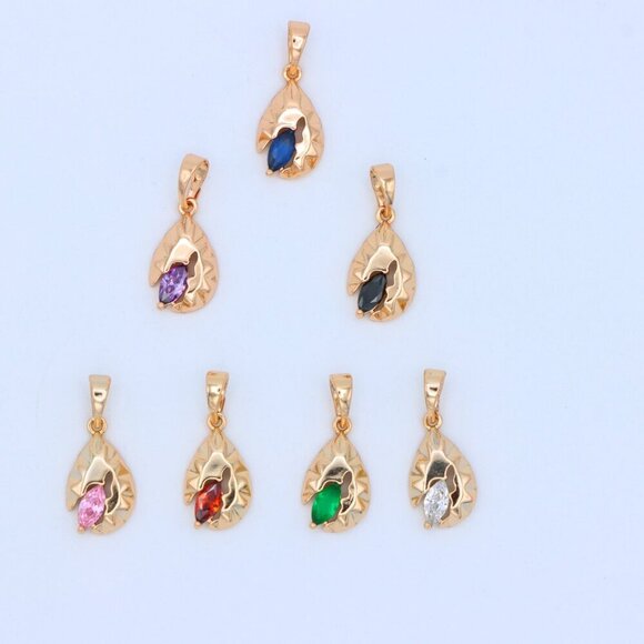 "Teardrop Leaf Pendant with Marquise White Stone in Gold Finish, XPPT1727 - Picture 8 of 13